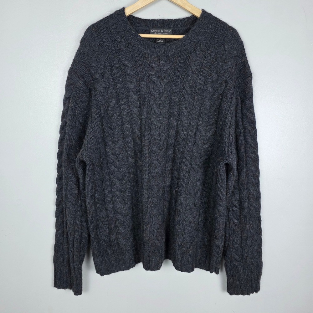 Grayson & Dunn 100% 2-Ply Cashmere Cable Knit Mens Dark Gray Sweater XL